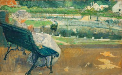 Lydia sentada en un porche, tejiendo, c.1881 de Mary Cassatt