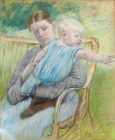 Mathilde portant son bebe (Mathilde Holding Baby) - Pastel sobre papel (72,7x60,4 cm), de Mary Cassatt (1845-1926), ca 1889 - Colección privada de Mary Stevenson Cassatt