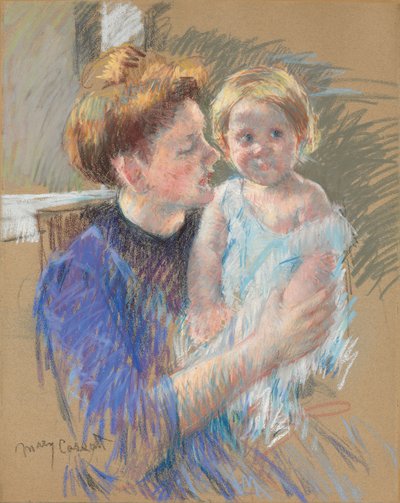 Madre en púrpura sosteniendo a su hijo, c.1914 de Mary Cassatt