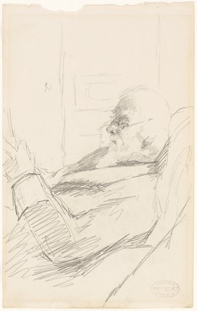 El padre del artista leyendo, c.1883 (grafito, sobre papel marfil) de Mary Stevenson Cassatt