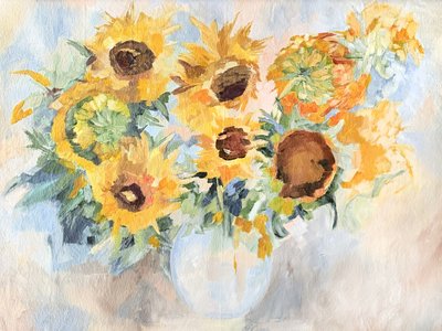 Naturaleza muerta con girasoles de colores vivos de Maryna Kovalchuk
