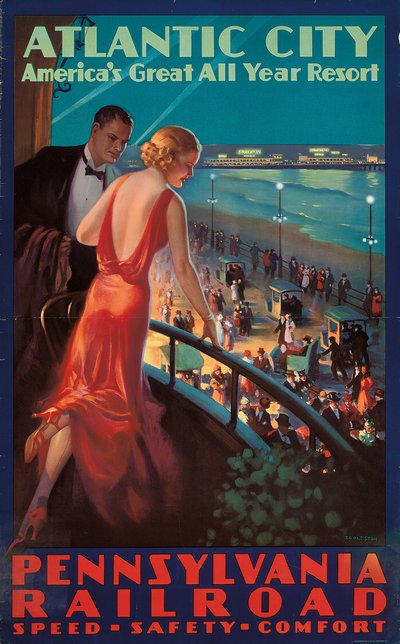 Póster publicitario de viajes a Atlantic City por Pennsylvania Railroad de Mason Edward Eggleston