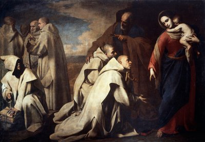 La Virgen y San Pedro consolando a los seguidores de San Bruno, en Roma en la Corte Papal de Massimo Stanzione