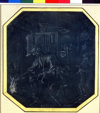 Parábola del hijo pródigo: el joven ante el fuego. Dibujo del Maestro de Amberes (activo alrededor de 1520), principios del siglo XVI. Museo Pushkin, Moscú de Master Antwerp