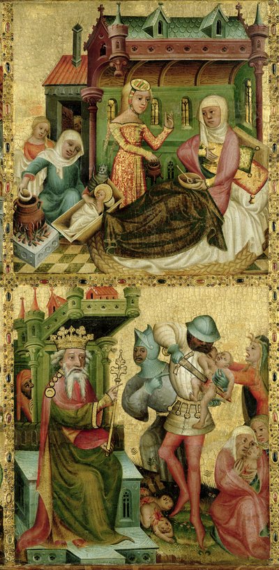 Natividad de la Virgen y la masacre de los inocentes, del Altar de Buxtehude, 1400-10 de Master Bertram of Minden