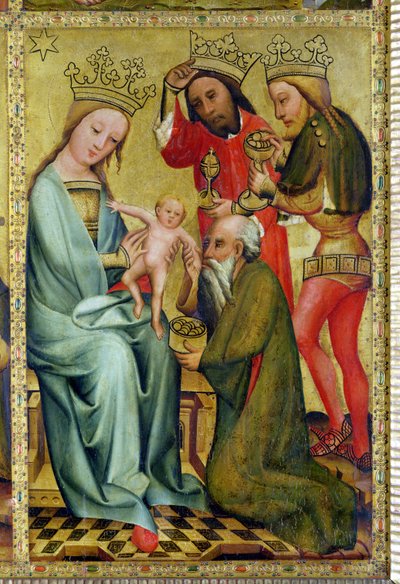 La Adoración de los Magos del Altar Mayor de San Pedro en Hamburgo, el Altar de Grabower, 1383 de Master Bertram of Minden