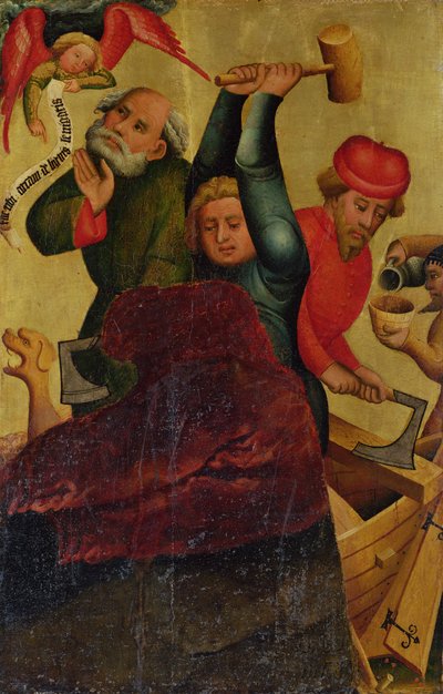 La construcción del arca del altar mayor de San Pedro en Hamburgo, el Altar de Grabow, 1383 de Master Bertram of Minden