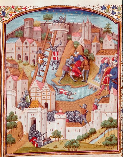 Conquista de una ciudad fortificada. Miniatura tomada de "Casos de hombres y mujeres nobles infortunados" (De casibus) de Giovanni Boccaccio, escritor italiano, traducido por Laurent de Premierfait y iluminado por el maestro de Dunois (siglo XV) de Master Dunois