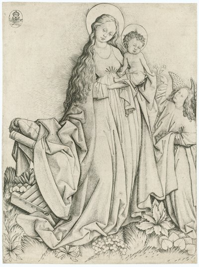 Madonna con ángel dando rosas de Master E. S.