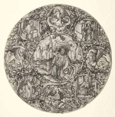 San Juan Bautista rodeado por los evangelistas y cuatro padres de la Iglesia Latina, 1466 de Master E. S.