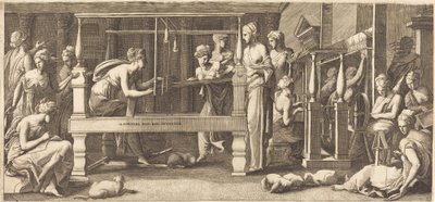 Penélope y sus criadas tejiendo de Master FG, after Francesco Primaticcio