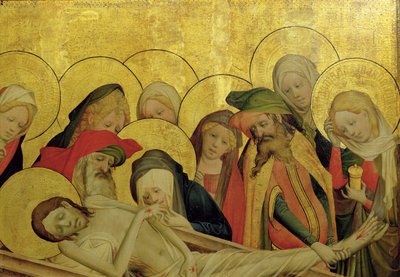 El entierro, panel del altar de San Tomás de la iglesia de San Juan, Hamburgo, comenzado en 1424 (detalle) de Master Francke