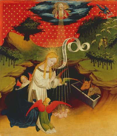 La Natividad, panel del Altar de San Tomás de la Iglesia de San Juan, Hamburgo, comenzado en 1424 de Master Francke