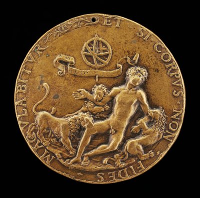 Una alegoría de la fe: Leones devorando a un joven desnudo [anverso] de Master IO.FF.