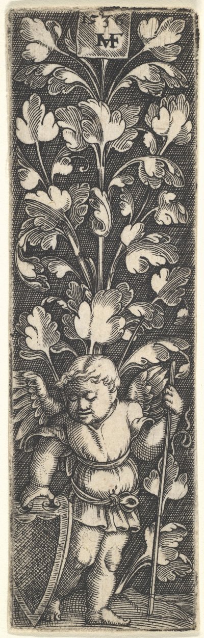 Ornamento con un Genio Sosteniendo un Escudo, 1536 de Master MVHF