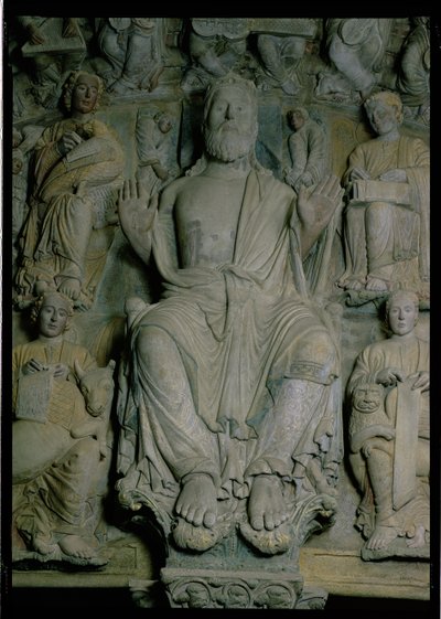 (Detalle) del Pórtico de la Gloria que representa a Cristo en Majestad de Master Mateo