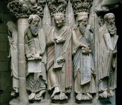 (Detalle) del Pórtico de la Gloria con los profetas del Antiguo Testamento de Master Mateo