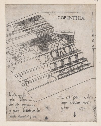 Speculum Romanae Magnificentiae: Entablamento Corintio, 1537 de Master PS