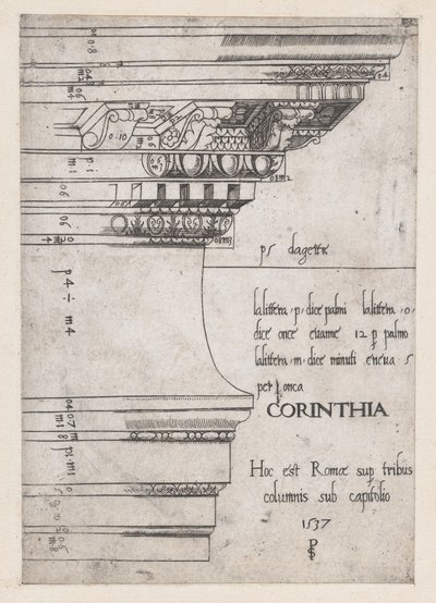 Speculum Romanae Magnificentiae: Entablamento del Templo de Cástor y Pólux, Roma, 1537 de Master PS