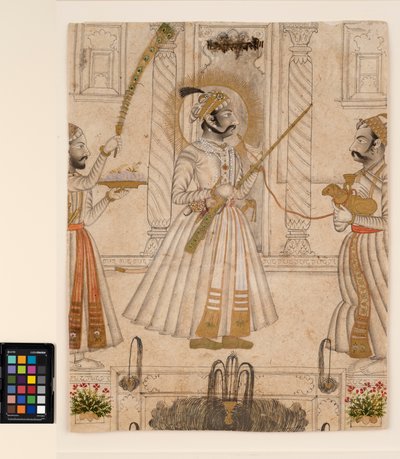 Maharana Amar Singh II fumando un narguile en forma de oveja, c.1705 (acuarela opaca y oro sobre papel) de Master Stipple