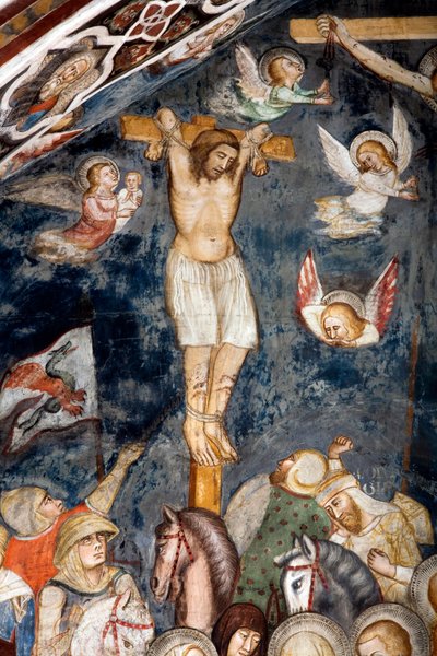 El ladrón arrepentido, crucificado con Jesús, su alma es abrazada por un ángel Representación del buen ladrón, también llamado San Dimas de Master Trecentesco of Sacro Speco School