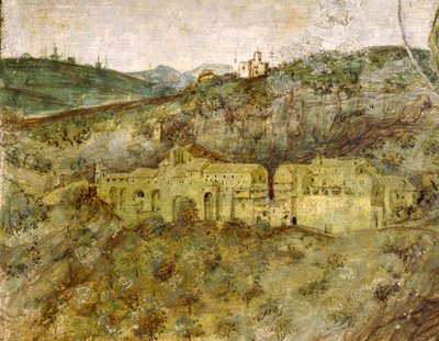 Vista de un monasterio de Master Trecentesco of Sacro Speco School