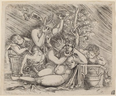 Escena bacanal con sátiros y una ménade de Master of 1515