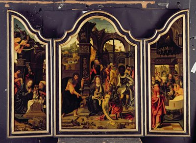 Un tríptico; La adoración de los magos; La Natividad y La Presentación en el Templo; La Anunciación de Master of 1518