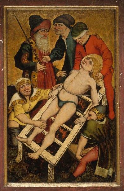 El martirio de San Lorenzo, reverso Dar de beber al sediento de Master of Alkmaar