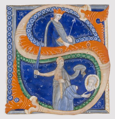 Iluminación de manuscrito con la decapitación de San Pablo en una inicial S, de un gradual, ca. 1278 de Master of Bagnacavallo