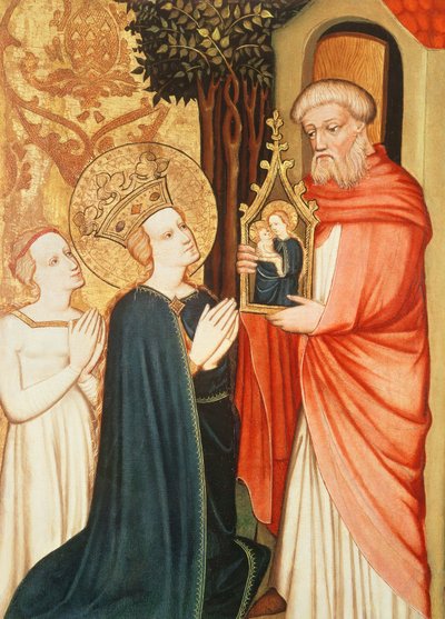 Un ermitaño con una imagen de la Virgen María de Master of Bat