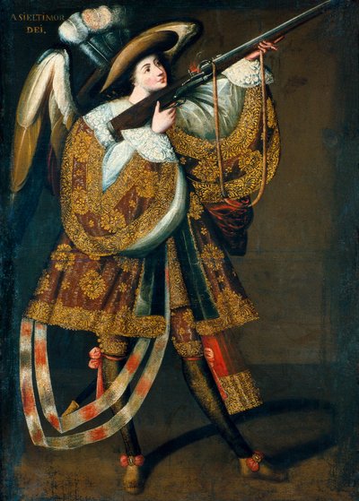 El ángel arcabucero, parte de una serie de pinturas del Maestro de Calamarca de Master of Calamarca