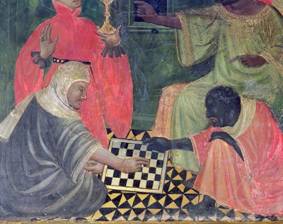 Un moro y un cristiano jugando al ajedrez, del Retablo de SS Nicolás, Clara y Antonio Abad (temple sobre tabla) de Master of Castellitx