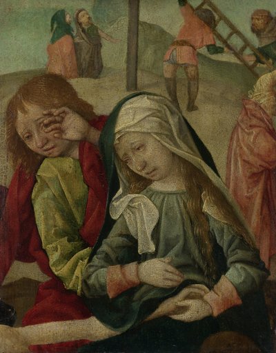 La Virgen y San Juan llorando sobre el cuerpo de Cristo, fragmento de una Lamentación de Cristo de Master of Delft