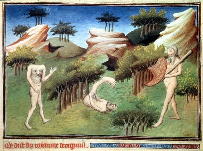 Monstruos del País de los Merkitas descritos por Marco Polo. Miniatura extraída de "El Libro de las Maravillas" ("Devisement of the World", "Il Milione") de Marco Polo (1254-1324) ilustrada por el Maestro de Egerton. de Master of Egerton