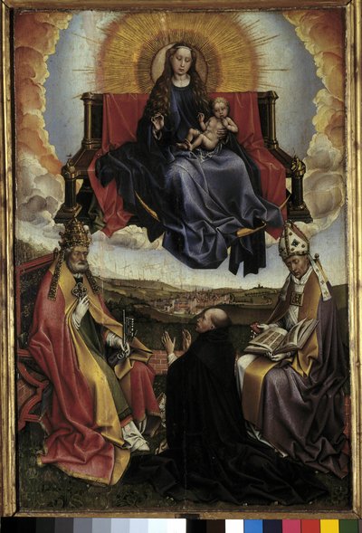 Virgen en la Gloria entre San Pedro y San Agustín. Pintura de Robert Campin, llamado el Maestro de Flemalle (1378-1444) Museo Granet, Aix en Provence de Master of Flémalle