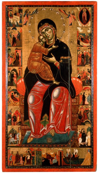 Madonna y el Niño entronizados con diecisiete escenas de la vida de la Virgen, siglo XIII de Master of Florence