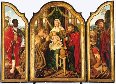 La Sagrada Familia con Melchor ofreciendo oro al Niño Jesús de Master of Frankfurt