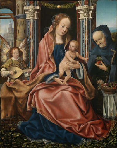 Tríptico de la Sagrada Familia con ángeles músicos. Panel central, ca. 1510-1520 de Master of Frankfurt
