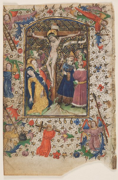 Hoja de un Libro de Horas: La Crucifixión de Master of Guillebert de Mets