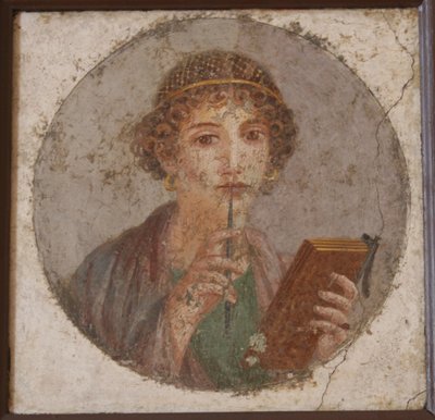 Una joven con libro y estilete, llamada Sappho, ca. 50 de Master of Herculaneum