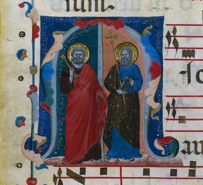 Hoja de un Gradual con Inicial Historiada M: SS. Pedro y Andrés de Master of Isaac and Esau