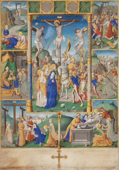 La Crucifixión con seis escenas de la Pasión de Cristo de Master of Jacques de Besançon