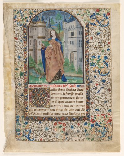 Hoja de un Libro de Horas: Santa Bárbara de Master of Jacques de Luxembourg