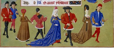Mayo: los cortesanos pasean (detalle) de Master of Jean Rolin II