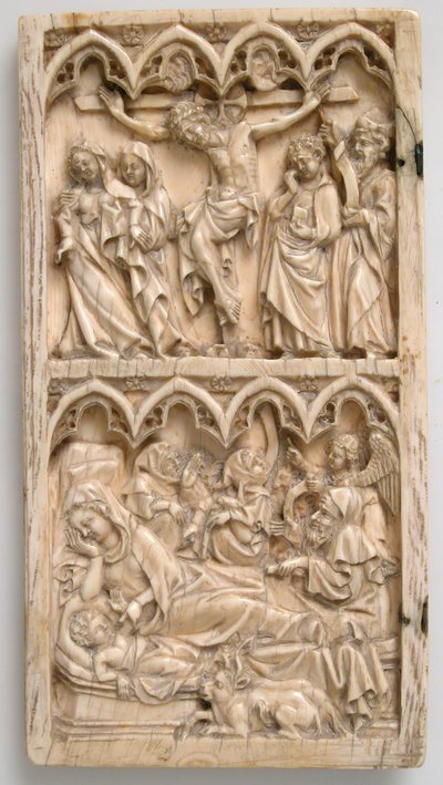 Hoja de un díptico con la Crucifixión y la Natividad, alemán, ca. 1375-1400 de Master of Kremsmunster