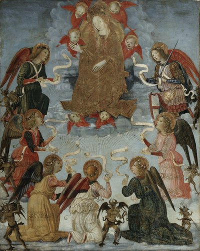 Virgen en Gloria rodeada por Siete Arcángeles, c.1490-1500 de Master of Marradi