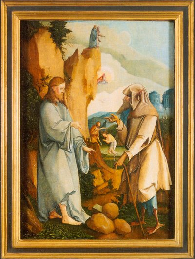 Alemán: La tentación y el bautismo de Cristo de Master of Messkirch