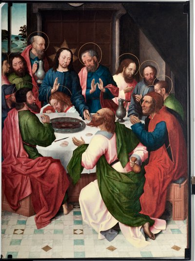 La cene (La última cena) Pintura del maestro de San Giovanni evangelista (finales del siglo XV) Dim 120x90 cm Genes, Musei di Strada Nuova (ex Palazzo Bianco) inv PB 156 de Master of Saint John Evangelist