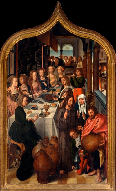 Tríptico: "Las bodas de Caná" Pintura del maestro de San Lorenzo. Parroquia de San Lorenzo della Costa, Santa Margherita Ligure (Génova) de Master of San Lorenzo